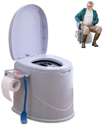 Toilette Portatile per Adulti, Toilette Portatile Sigillata con Secchio Interno Rimovibile, Vasino Antiscivolo con Portarotolo Rimovibile per Viaggi, Canottaggio e Viaggi|Kit per la Cura Personale