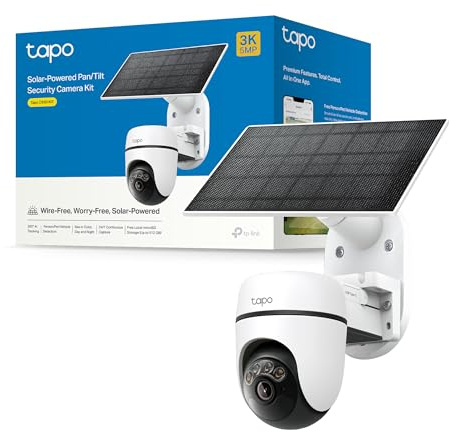 Tapo C630 KIT 3K 5MP Telecamera Wifi Esterno Senza Fili con Pannello Solare, 360° PTZ Videocamera Sorveglianza a Batteria 6700mAh, Visione Notturna a Colori, Rilevamento/Tracciamento AI, IP65