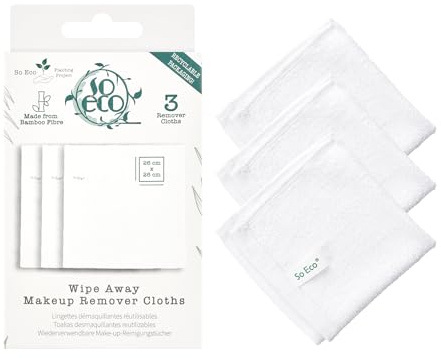 Wipe Away Makeup Remover Cloths - Reusable Face Cloths, Gentle Facial Exfolation, Ideal for Makeup Removal & Daily Skincare Routine, Versatile, Bamboo Material - 3 Pack