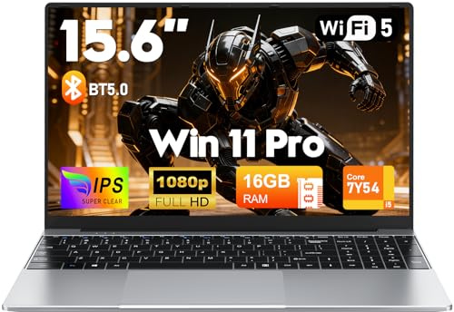 FUNYET Computer Portatile Laptop, 2026 Laptop Offerta da 15,6 Pollici, 16 GB di RAM, SSD da 512 GB, Core i5-7Y54 PC Portatile, IPS FHD 1920 x 1080 Notebook,5000 mAh,WiFi5,BT 5.0,Type-C