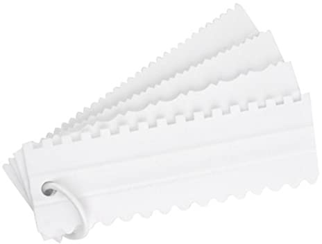 HUSHUI 4st Tålig Tårtskrapa för Tårtdekoration Gör Det Själv, Miljövänliga Plastfrostingslätare med 8 Stilar, 7,5 X 22,8 Cm (Vit)