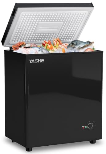 YASHE Gefriertruhe 150L, freistehende Tiefkühltruhe, Schwarz | 2 herausnehmbare Körbe • Einstellbare Temperatur • 45 dB leise • Ideal für Küche, Wohnung und Garage