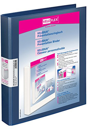VELOFLEX 4143150 - Präsentations-Ringbuch Velodur, DIN A4, 4-Ring-Mechanik, 265 x 315 x 40, mit Außentaschen,blau