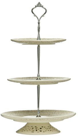 Premier Housewares 3 Tier Lace Cake Stand for Afternoon Tea - Cream
