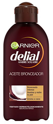 Garnier Delial Ideal Bronze Aceite Bronceador Intenso con [Aceite de Coco Nutritivo]. Broncea e ilumina la piel. Absorción inmediata. Testado bajo control dermatológico. 200 ml