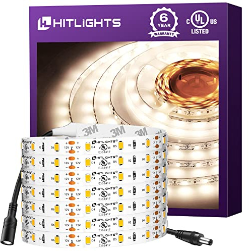 HitLights LED Strip Lights Neutral White 4000K, 16.4ft Dimmable Tape Light, 300LEDs, 150Lm/ft, CRI>90, UL Listed, 12V Flexible Rope Lights for Bedroom, Kitchen, Cabinet (Power Source Not Included)