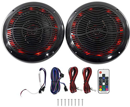 Rockville Rmc65lb 6,5 tum 600 W 2-vägs svart marin högtalare med flerfärgad LED + fjärrkontroll