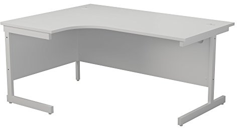 Office Hippo Heavy Duty Left Corner Workstation, PC Desk with Integrated Cable Ports for Office or Home - White Top / White Frame