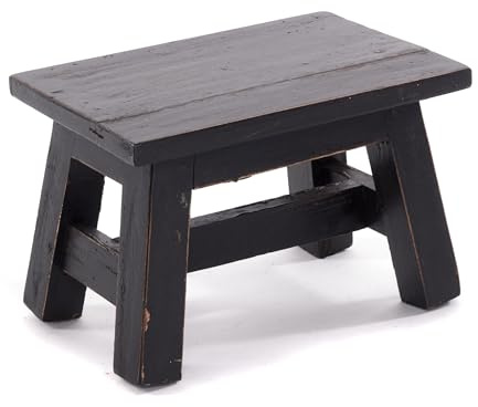 DESIGN DELIGHTS Holz HOCKER Monte | 30x20x21 cm (BxTxH), Mahagoni Massivholz | Rustikaler Blumenhocker, Pflanzenhocker, Beistellhocker, Dekohocker, Schemel | Farbe: 09 Voodoo - schwarz