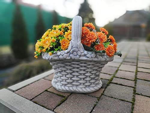 Ornement de Jardin en Pierre/béton, Pot de Fleur - Panier en Osier