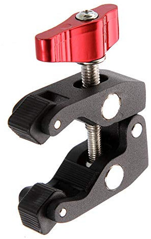 FocusFoto Bras magique articulé avec pince de crabe avec support de 6,35 mm et 9,5 mm pour lampe de studio photo reflex numérique, trépied, monopode, moniteur, lumière LED (noir et rouge)