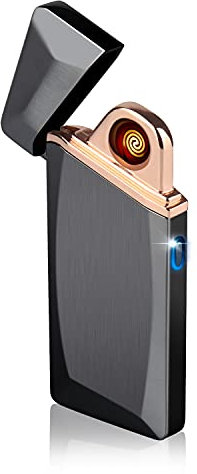 Daffodil EC225 Encendedor Eléctrico USB Recargable Antiviento tormenta, Mechero Táctil Electrónico per Cigarrillo y Velas - Sin Llama Plasma Tesla Original - Negro