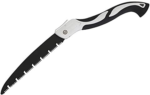 Sierra de mano plegable, sierra de mano de acero al carbono SK5 resistente, sierra de podar Premium con cerradura segura comodidad agarre suave para Camping, jardinería, caza, madera, PVC (L - 530mm)
