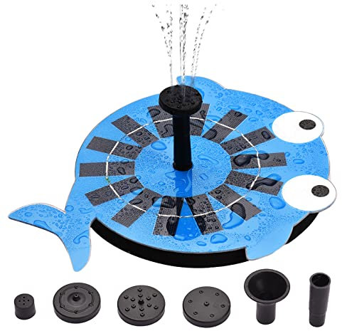 Kavolet Solar Springbrunnen, 2W DIY Niedlicher Wal Vogelbad Brunnenpumpe Outdoor Fix Schwimmender Wasserbrunnen Panel Kit mit 4 Düsen für Aquarium Kleiner Teich Aquarium Garten