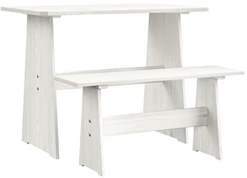 Garten Sitzgruppe, Klein Picknick Sitzgruppe aus Holz Tisch Bank Kiefernholz massiv Bierbank stabil und robust, Gartentisch Sitzgruppe Holztisch Gartenmöbel, 100 x 60 x 73 cm Weiß