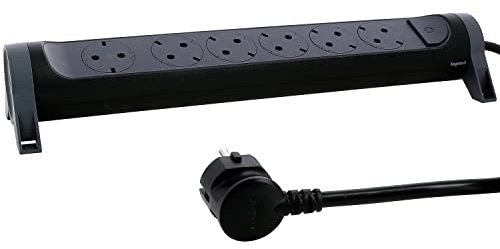 LEGRAND Regleta de enchufes, con Interruptor, Enchufe múltiple con 6 Tomas de Corriente, Cable de 3 MTS, Color Negro/Gris Oscuro 694540