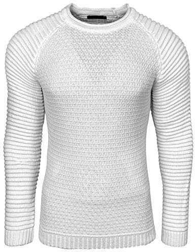 Subliminal Mode Pull Homme en Maille Col Rond - Style Basique - Pull Grosse Maille Nervuré - Pull Over Tricoté Hiver Manches Longues - Idée Cadeau BX8056