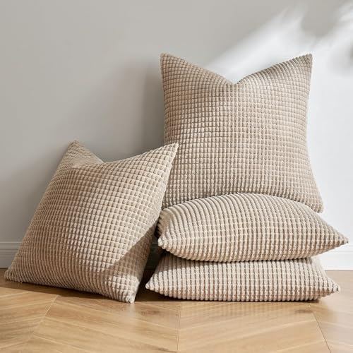 MIULEE Sandfarbe Dekorative Kordsamt Kissenbezug 40x40 4er Set Sofakissen | Kissenbezüge Dekokissen Kopfkissenbezug Couchkissen Deko Bezug für Sofa Couch Wohnzimmer Schlafzimmer Büro