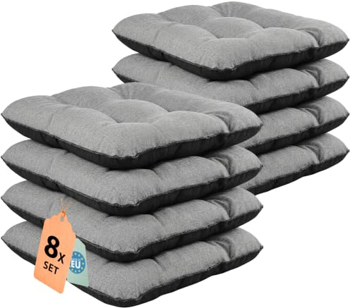 Outdoor Leinen-Optik Sitzkissen Stuhlkissen - 8er Set - 45 x 45 cm - Made in EU, Wasserdichtes & UV-beständig Gartenkissen - Stuhlauflage Stuhlpolster für Balkonstühle – Grau