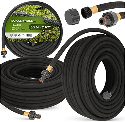 Bewässerungsschlauch 1/2 30 m Gartenschlauch Schwarz Flexibler Ober- & Unterirdisch Verlegbar Tropfschlauch für Garten Wasserleitung Micro-Drip Wasserrohr Bewässerungsleitung