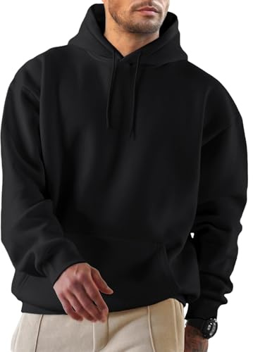 JMIERR Herren Fleece gefüttert Hoodie mit Taschen Warm Pullovers S-5XL | Gemütlicher Pullover mit Fleece-Futter, verstellbare Schnürhaube, Kängurutasche, regelmäßige Passform, Maschinenwasche