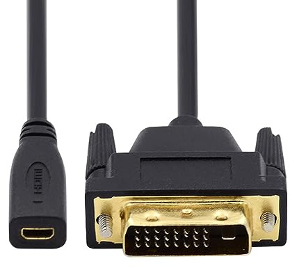 xiwai 20 cm Micro HDMI 1.4 Typ-D 4K auf DVI 24+1 Kabel – Stecker auf Buchse Verlängerungskabel für HDTV-Grafikkarte UHD Schwarz