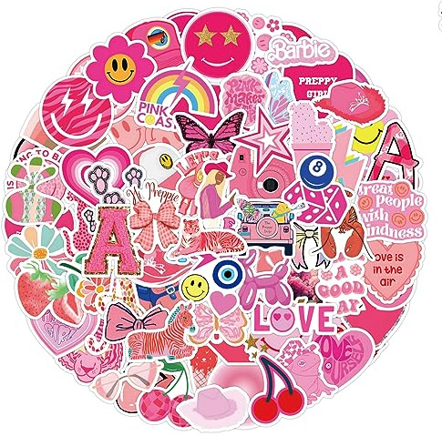 Qpout 120PCS Preppy Stickers Vinyl Aesthetic Waterproof Stickers Cute Pink Girly Stickers Pack,Pink Preppy Party Decals Suitable for Water Bottle Computer Phone Car Cup
