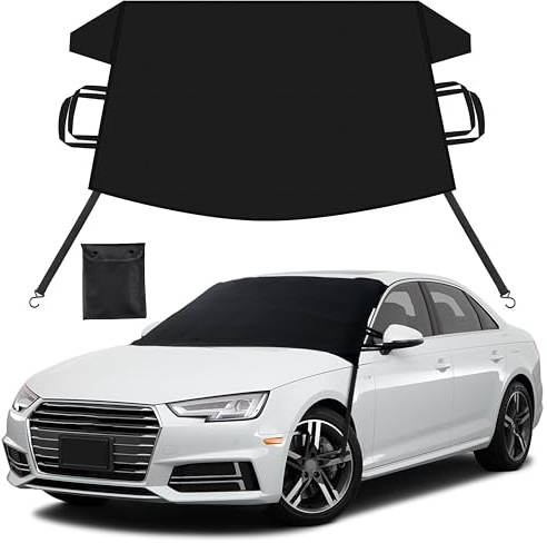 EcoNour Windshield Cover for Ice and Snow | Enhanced 600D Oxford Fabric Windshield Frost Cover for Car | Water, Heat & Sag-Proof, Windproof Double Strap Design for All-Weather Protection 69x42 Inch