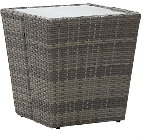 FIRBNUS Tavolino Grigio 41,5x41,5x43 cm in Polyrattan e Vetro Temperato Tavolo Bistrot Tavolino Quadrato Tavolo da Giardino Quadrato Tavolino Caffe Tavolino in Vetro Tavolo Rattan Esterno