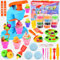 Crelloci 34 PCS Ice Cream Play Color Dough Set, Dough Accessories with Ice Cream Maker Machine, Kitchen Creations Pizza Color Dough Play Sets for Kids 3 4 5years Boys and Girls