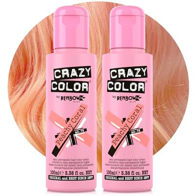 Crazy Color Vibrant Peachy Coral Semi-Permanent Duo Hair Dye. Highly Pigmented Pinky Peach Conditioning & Oil Nourishing Vegan Formula | No Bleach or Ammonia | 200ml