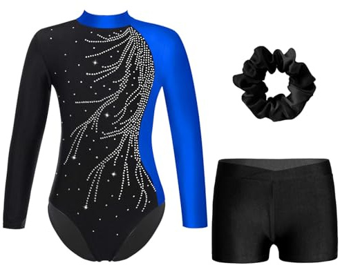 ranrann Gymnastikdräkt för barn, flickor, med shorts, outfit för gym, skridskoåkning, dansdräkt, uppträdanden, A Blue, 11-12 �r