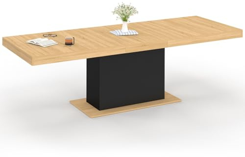 IDMarket – Mesa de comedor extensible rectangular Eden 8-12 personas, madera y negro, 200-250 cm