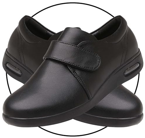 Zapatillas Calzado ancha Pantuflas Ajustables en valgo del Pulgar pies lesionados y Zapatos hinchados Ortopédicos para Mujer Ancho Especial Diabética (Color : Black, Size : 43 EU)