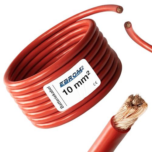 EBROM - 2 Meter Batteriekabel - Pluskabel - rot - 10mm2 | 10 mm² | 10 mm2 - Vollkupfer 99,9% OFC Kupfer Stromkabel - Ihre Länge: 2 Meter