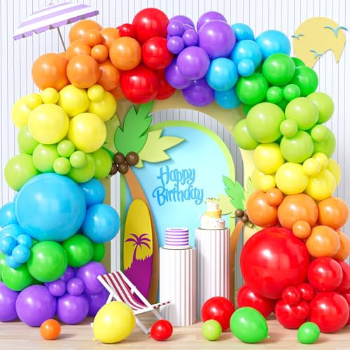 Ousuga Arco Palloncini Colore, 138Pezzi Ghirlanda Palloncino Arcobaleno Rosso Arancia Giallo Verde Blu Viola Ragazzo Ragazza Uomini Donne Compleanno Matrimonio Fidanzamento Addio al Nubilato Decora