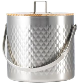 Seau a Glacon en Acier Inoxydable |Seau a Champagne | Seau à Glace isolé, Rafraichisseur de Bouteille de Vin pour Champagne, Whisky et Vodka (Color : Silver, Size : 6.2in/16cm)