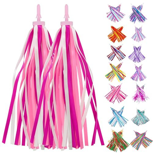 PLATT Kid's Bicycle Handlebar Streamers Colorful Ribbons Tassel for Girls Boys Bicycle Handlebar Scooter Handgrip (1Pair) (pink)