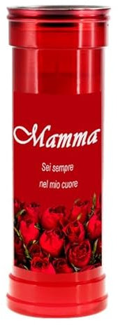 Cero Votivo Rosso P50 con dedica Per La Mamma - Durata 55 Ore