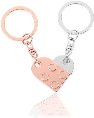 CraftWerk Lot de 2 porte-clés en forme de cœur avec fixation magnétique - Pendentif en bloc de construction avec boîte cadeau pour la Saint-Valentin, Noël ou un anniversaire, 1,9 x 3 cm