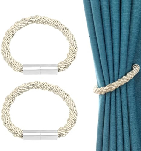 SULIUDAJI 2 Fermatenda Magnetici per Tende - Beige, Poliestere, per Interni ed Esterni