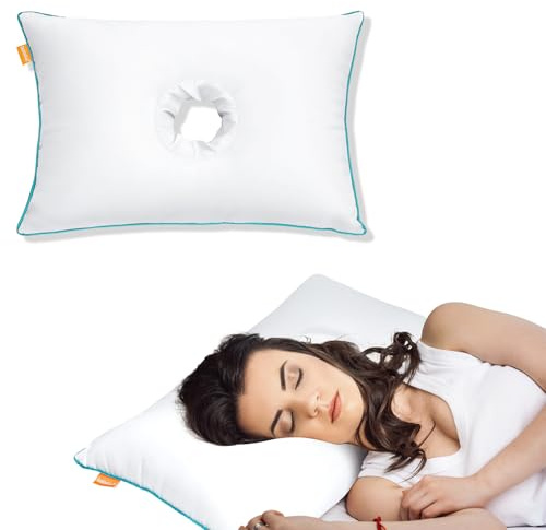 ComfortAce Adjustable Tencel Ear Pillow with Hole for Side Sleepers, Ear Pain Relief, Adjustable Filling Ergonomic Portable Pillow, 35X50CM
