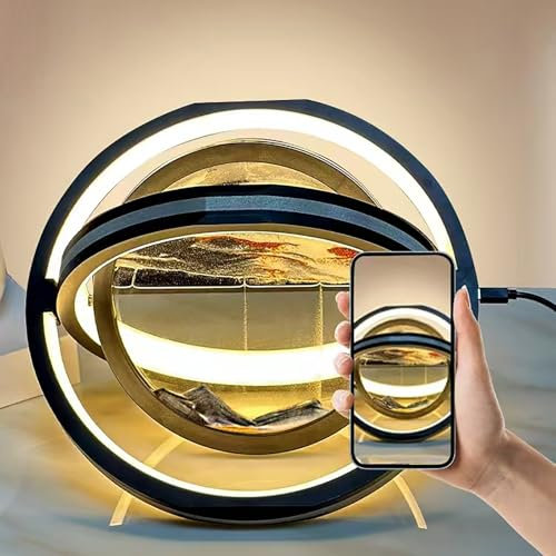 MYBSXKEOZ Cadre Sable Mouvant 3D Art du Sable en Mouvement 3D Rond À 360° Cadre Sablier Relaxant Lampe De Peinture De Sable Qui pour Adultes La Décoration De Bureau À Domicile(Black)