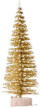 5 Stück Künstlich Weihnachtsbaum Weihnachtsdeko,Mini Tannenbaum mit Holzsockel,Miniatur Christbaum Tanne,Weihnachten Figuren,Weihnachtsschmuck zum Basteln,für Tischdeko,Tisch,Büro,Gold,7cm