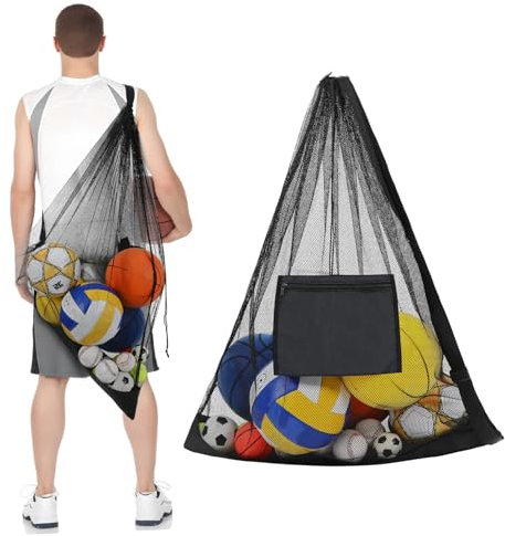 GAROZATION Netztasche Mit Ball Für Sport Mesh Balltasche Mit Kordelzug Netztasche Für Basketball Fußballtasche Mit Reißverschlusstasche Sporttasche Für Trainer Und Sportler