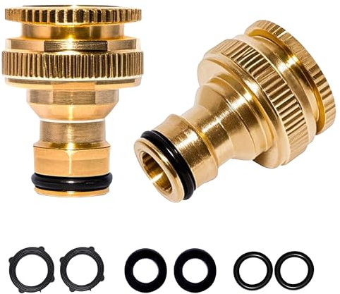 Brass Tap Connector Adapter for Hose Pipe 2-in-1 Outside Garden Threaded Faucet Adapter 1/2 Inch to 3/4 Inch 2 Pack