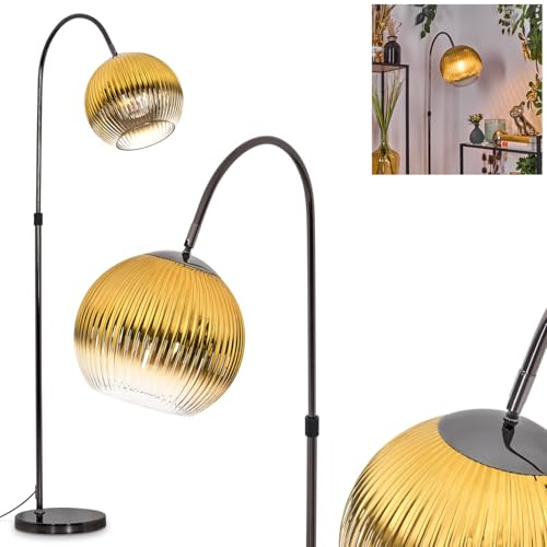 HOFSTEIN Stehleuchte Koyoto, Stehlampe aus Metall/Riffelglas in Schwarz/Chrom/Gold/Klar, verstellbare Leuchte im Retro/Vintage-Design (Ø 25cm), Fußschalter, 140cm, E27, Wohnzimmer, Schlafzimmer, Flur
