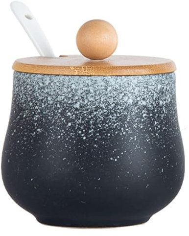 CvbGNJm Sucrier, sucrier, sucrier bleu foncé avec couvercle et cuillère, pot à sucre ciel étoilé de style européen, pot à épices avec plateau