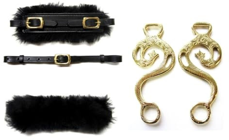 PS Pferdeartikel Set Hackamore Barock Gold - messingfarben - verziert - Echt Schaffell Farbe Schwarz mit goldenem Beschlag