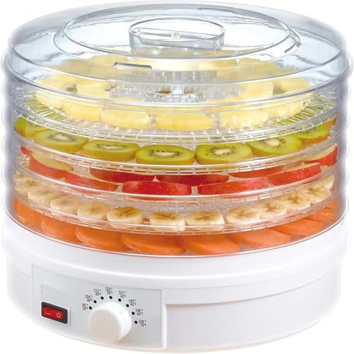 SUPER FOREST Deshidratador de Frutas y Verduras, termostato eléctrico portátil Ajustable, Libre de BPA, 5 bandejas, deshidratador de Carne Seca doméstica para masc
